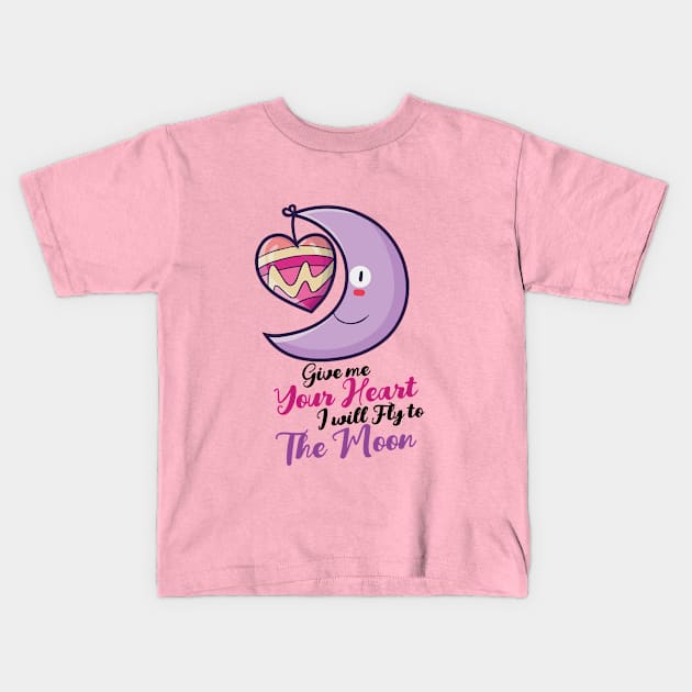 Fly to the moon with your heart Kids T-Shirt by Jocularity Art